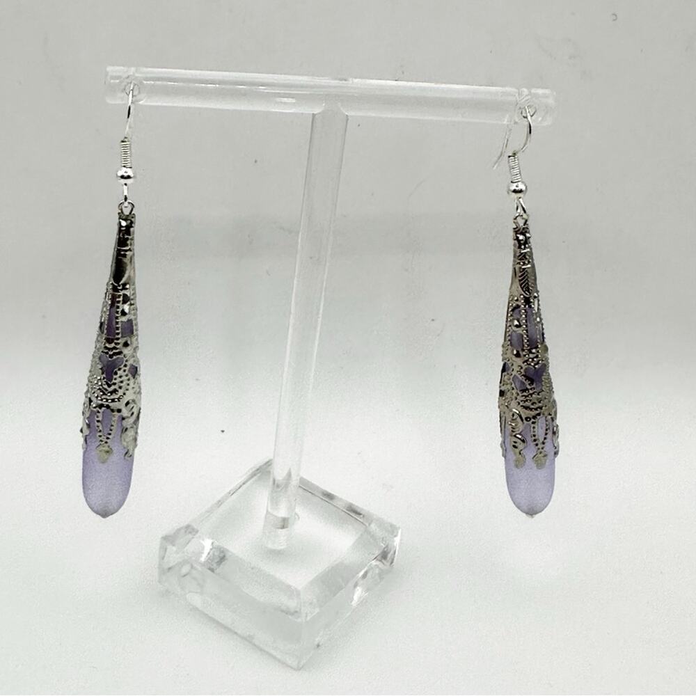 Hawaiian Silver tone Purple Teardrop Earring Casual Drop Pierced Jewelry